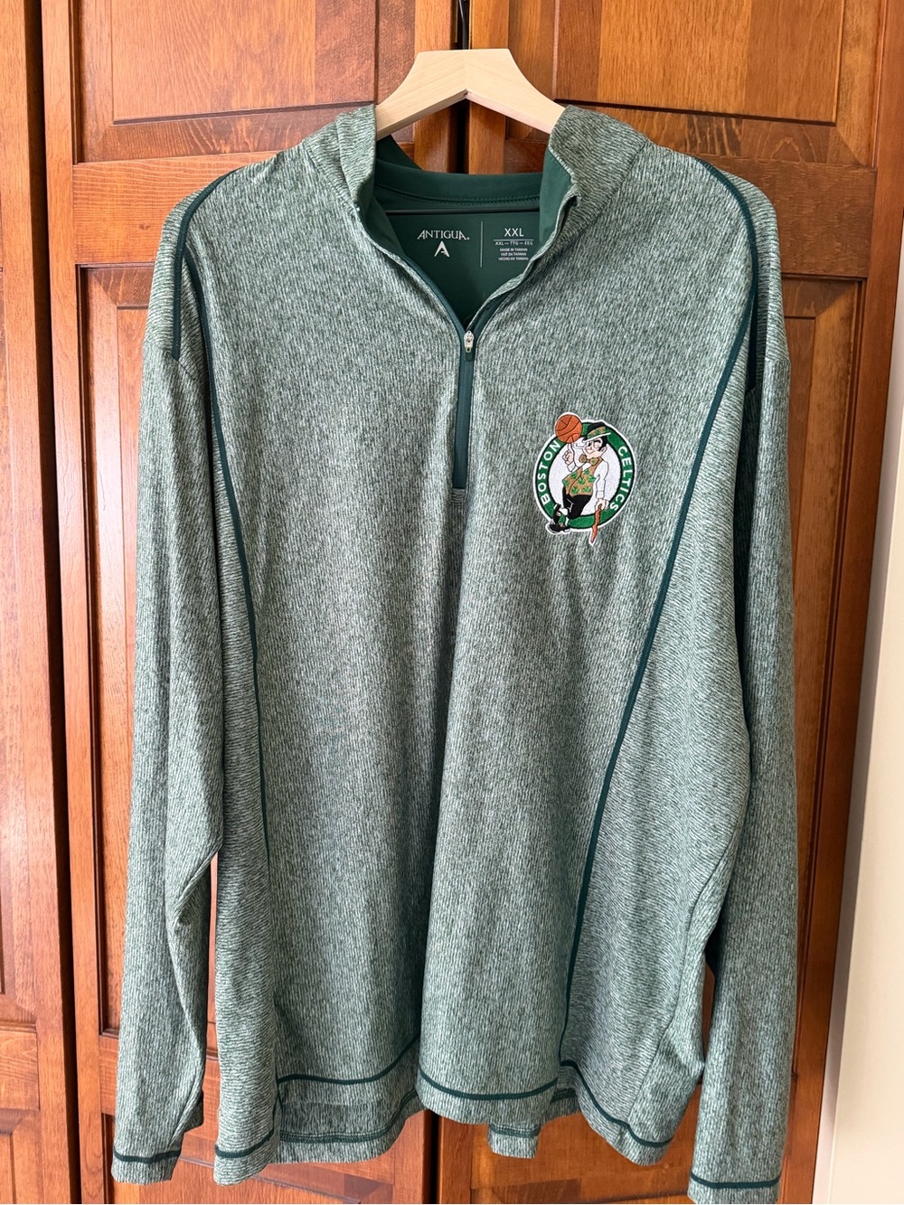 Antigua Men's Heather Green Quarter-Zip Pullover with Celtics Logo